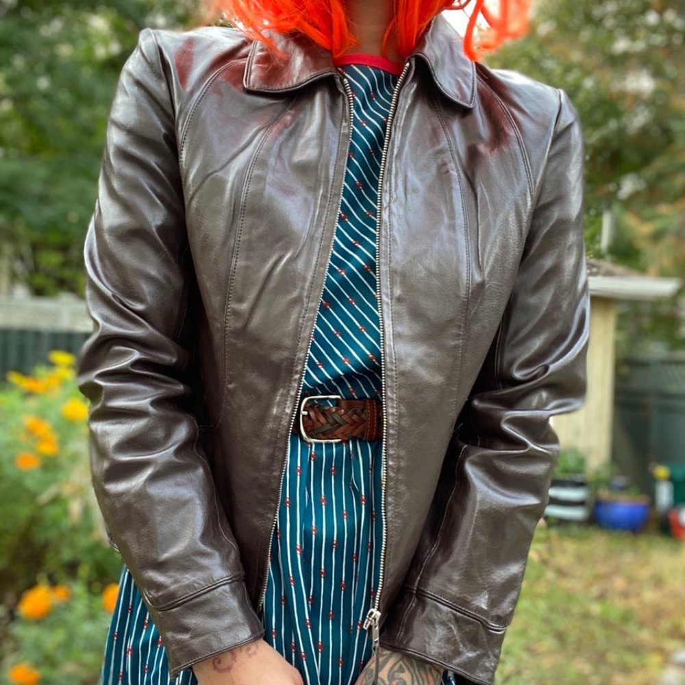Vintage dark brown le chateau zip up motto jacket